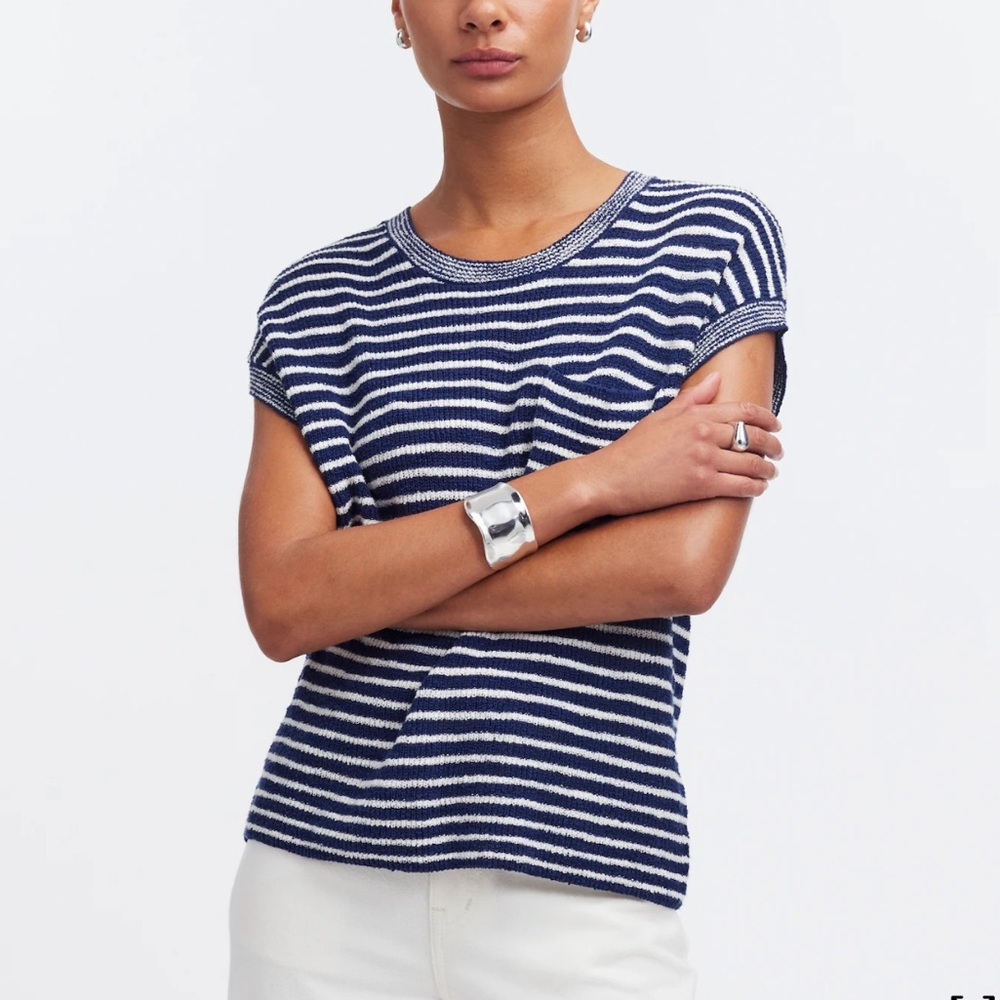 Madewell navy white stripes knitted sweater short sleeve top xxs